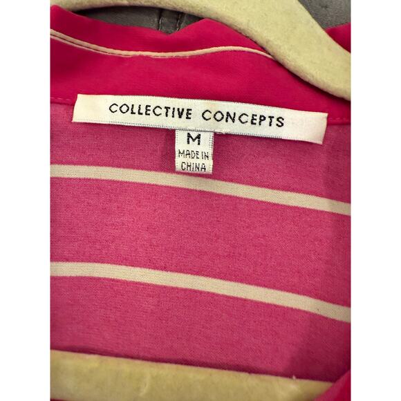 Collective Concepts Pink Striped Button Front Shirt Dress with Tie Waist M - Picture 3 of 8